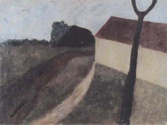 Twilight Landscape with House and Forked Branch